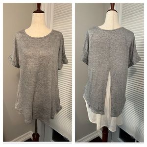 Gilli | Relaxed Heather Grey Tee with Split Back Tail Ruffle | Small